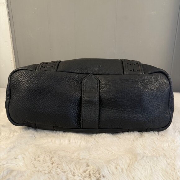 Aimee Kestenberg Black Pebbled Leather Satchel Tote Bag With Gold Hardware - Picture 7 of 13